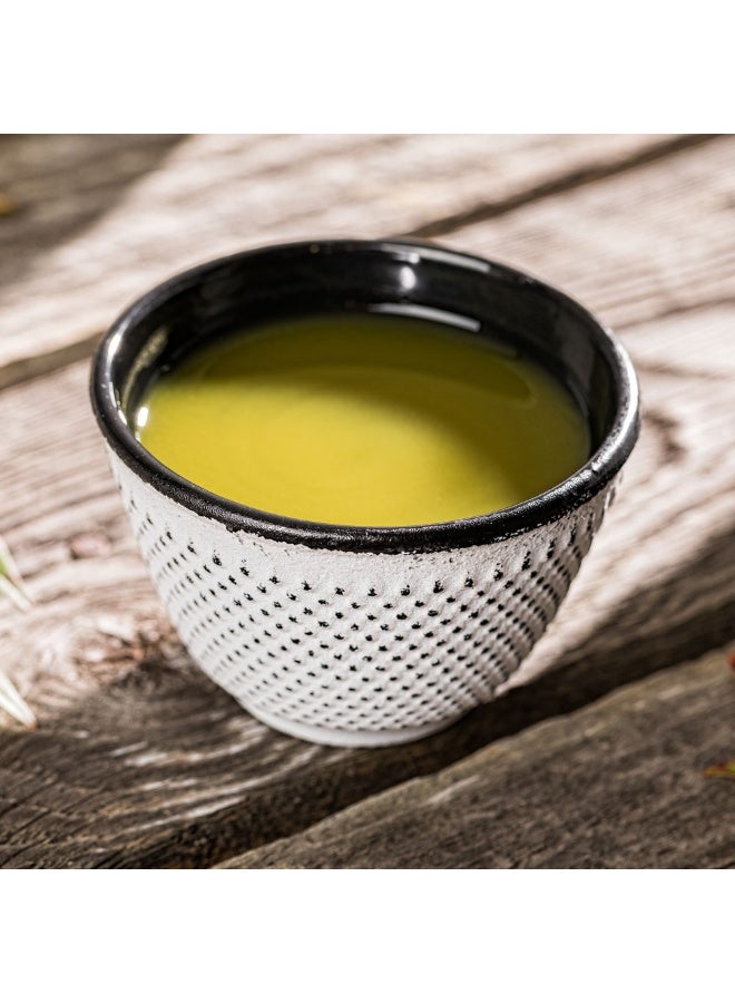 Restaurantware Tetsubin 4 Ounce Tea Cups, 2 Hobnail Traditional Japanese Tea Cups - Enamel Coated, Corrosion-Resistant, White Cast Iron Small Tea Cups, Crack-Resistant, Rust-Resistant - Image 3