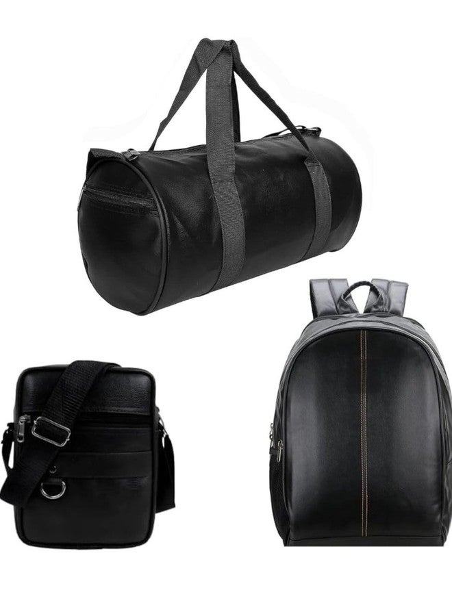 Treggo Premium 3-in-1 Leather Travel Bag Set | Laptop Office, Duffle Gym & Sling Messenger Bag for Men & Women - Brown (Adventure Luxe Set) - Image 1
