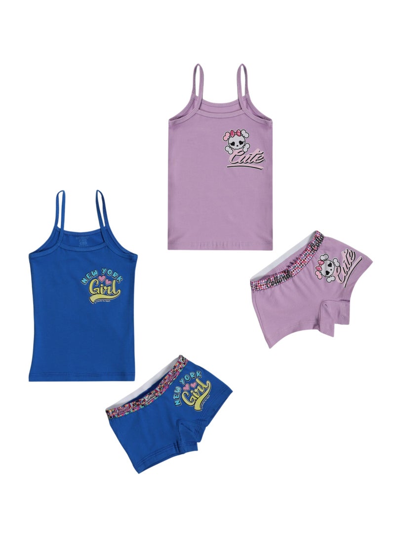 COTTONIL Pack Of 2 Strap Top And Hot Short Underwear Set For Girls  - Image 1