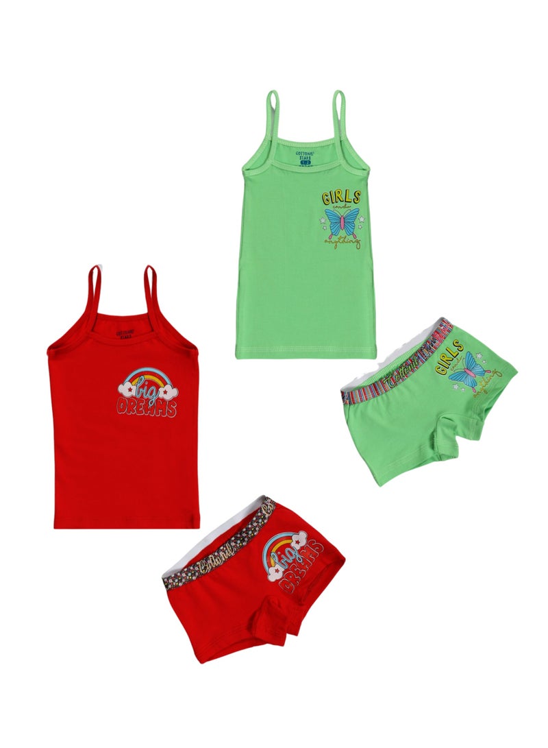COTTONIL Pack Of 2 Strap Top And Hot Short Underwear Set For Girls  - Image 2