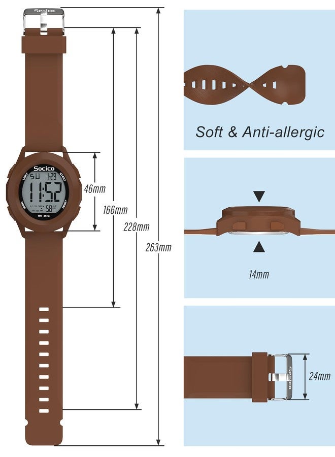 SOCICO Mens Digital Watch Sports Waterproof Outdoor Large Face Military Watches with Stopwatch Back Light Alarm Date Display, Brown - Image 3
