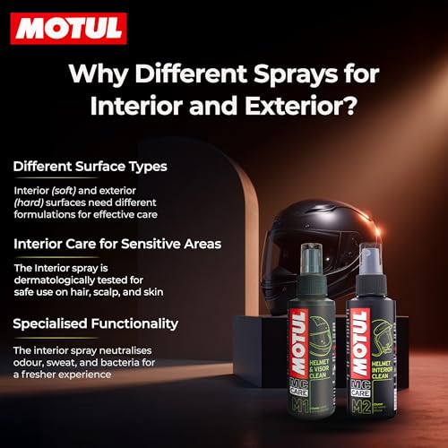 MOTUL مجموعة العناية بالخوذة من موتول – رذاذ منظف للخوذة والداخلية مضاد للبكتيريا | مضاد للرائحة | تركيبة سريعة الجفاف، مناسبة لجميع الخوذ، 100 مل لكل منها - Image 2