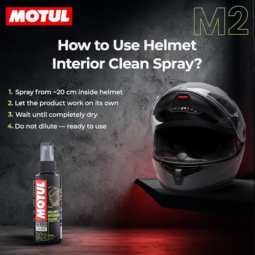 MOTUL مجموعة العناية بالخوذة من موتول – رذاذ منظف للخوذة والداخلية مضاد للبكتيريا | مضاد للرائحة | تركيبة سريعة الجفاف، مناسبة لجميع الخوذ، 100 مل لكل منها - Image 4