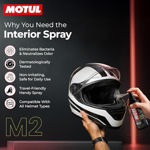 MOTUL مجموعة العناية بالخوذة من موتول – رذاذ منظف للخوذة والداخلية مضاد للبكتيريا | مضاد للرائحة | تركيبة سريعة الجفاف، مناسبة لجميع الخوذ، 100 مل لكل منها - Image 5