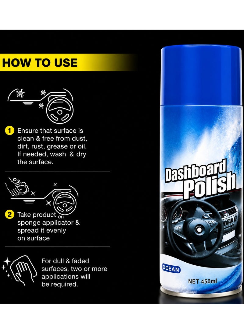 4PCS Ocean Dashboard Polish Spray 450ml - Car Dashboard Cleaner, Interior Protectant, UV Protection, Anti Dust Dashboard Shine, Plastic, Vinyl & Rubber Surface Restorer, Non Greasy Interior Polish for Cars, SUVs, Vans & Trucks. - Image 3