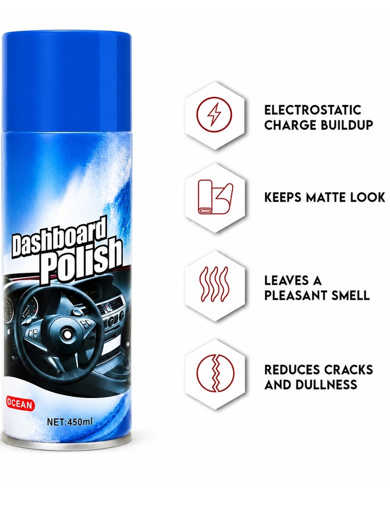 4PCS Ocean Dashboard Polish Spray 450ml - Car Dashboard Cleaner, Interior Protectant, UV Protection, Anti Dust Dashboard Shine, Plastic, Vinyl & Rubber Surface Restorer, Non Greasy Interior Polish for Cars, SUVs, Vans & Trucks. - Image 2