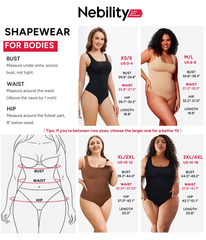 Nebility Womens' Waist Trainer Seamless Round Neck Tummy Control Shapewear Bodysuit (Black Thong Bodysuit, M/L) - Image 5
