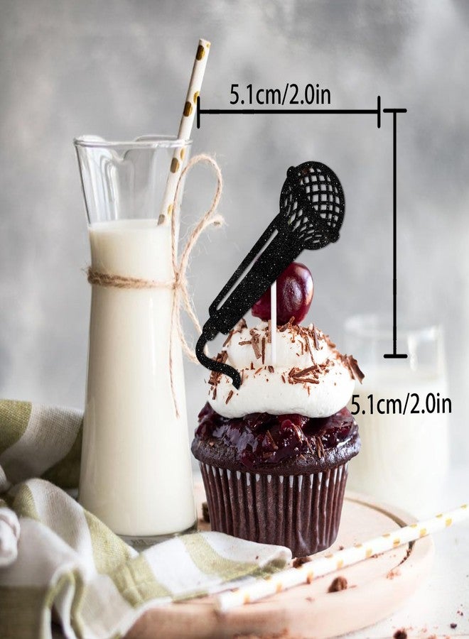 LETLIMIT 18pcs Black Glitter Microphone Dessert Cupcake Topper for Music KTV Theme Decor Supplies Boys Girls Happy Birthday Anniversary Wedding Party Decoration - Image 2