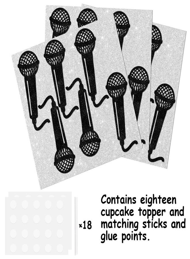 LETLIMIT 18pcs Black Glitter Microphone Dessert Cupcake Topper for Music KTV Theme Decor Supplies Boys Girls Happy Birthday Anniversary Wedding Party Decoration - Image 3