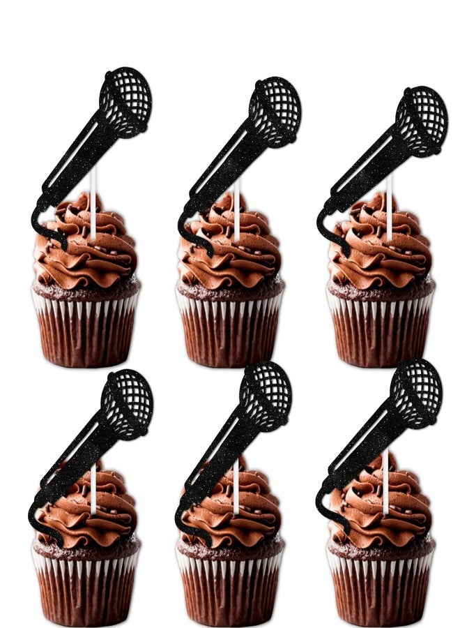 LETLIMIT 18pcs Black Glitter Microphone Dessert Cupcake Topper for Music KTV Theme Decor Supplies Boys Girls Happy Birthday Anniversary Wedding Party Decoration - Image 1