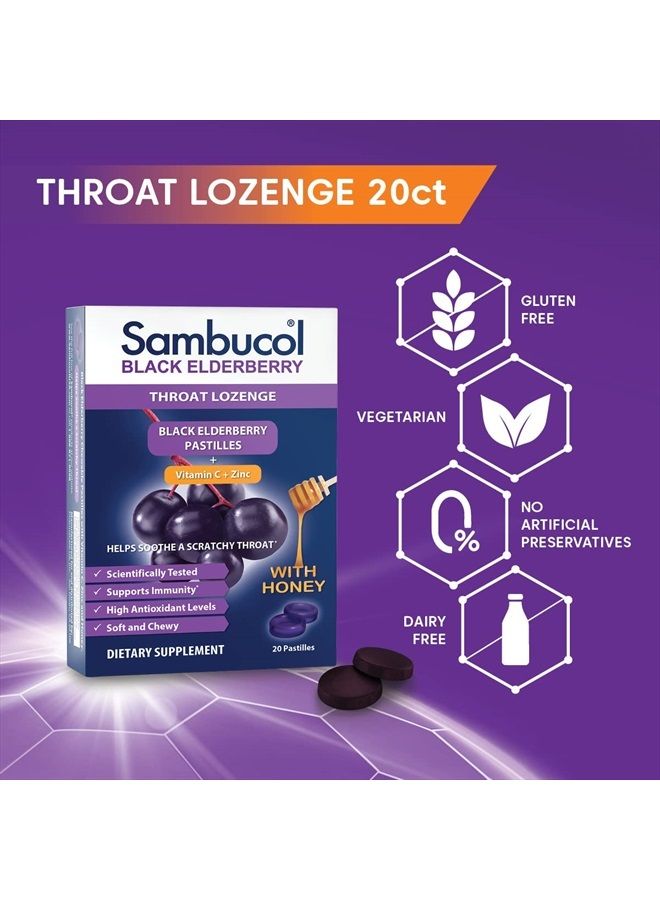 Sambucol Black Elderberry Throat Lozenge - with Honey, Vitamin C & Zinc, Elderberry Lozenges Sore Throat & Cough, Soothes Scratchy Throat, Supports Immunity, Soft & Chewy - 20 Count - Image 2