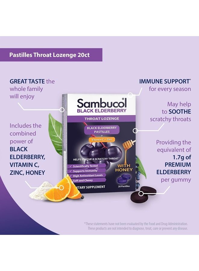 Sambucol Black Elderberry Throat Lozenge - with Honey, Vitamin C & Zinc, Elderberry Lozenges Sore Throat & Cough, Soothes Scratchy Throat, Supports Immunity, Soft & Chewy - 20 Count - Image 3