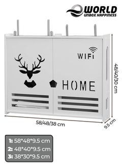 Eworld Stylish Wall-Mounted Router Rack for Wi-Fi Router, Set-Top Box, Light Cat Box, and More, Includes Doors and Patch Panel Shielding Box for Neat Storage, White.  - Image 2
