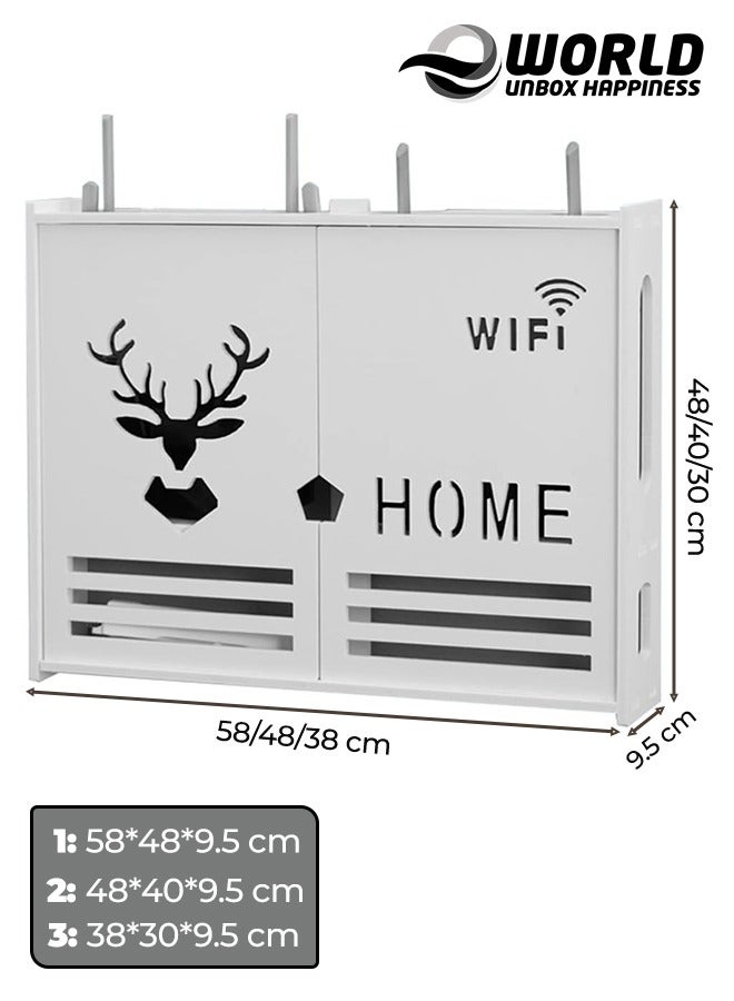 Eworld Stylish Wall-Mounted Router Rack for Wi-Fi Router, Set-Top Box, Light Cat Box, and More, Includes Doors and Patch Panel Shielding Box for Neat Storage, White. - Image 2