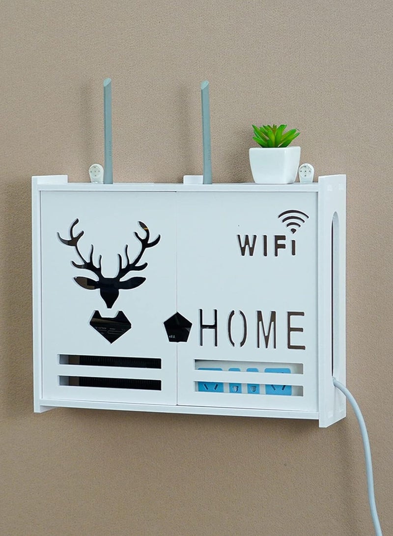 Eworld Stylish Wall-Mounted Router Rack for Wi-Fi Router, Set-Top Box, Light Cat Box, and More, Includes Doors and Patch Panel Shielding Box for Neat Storage, White. - Image 3