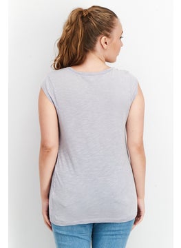 Splendid Women Round Neck Cap Sleeves Plain T-Shirt, Lilac  - Image 2