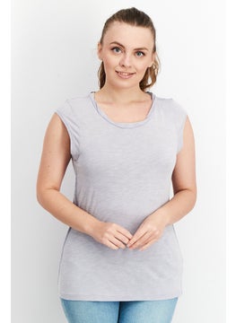 Splendid Women Round Neck Cap Sleeves Plain T-Shirt, Lilac  - Image 1