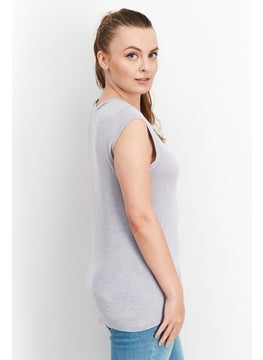Splendid Women Round Neck Cap Sleeves Plain T-Shirt, Lilac  - Image 3