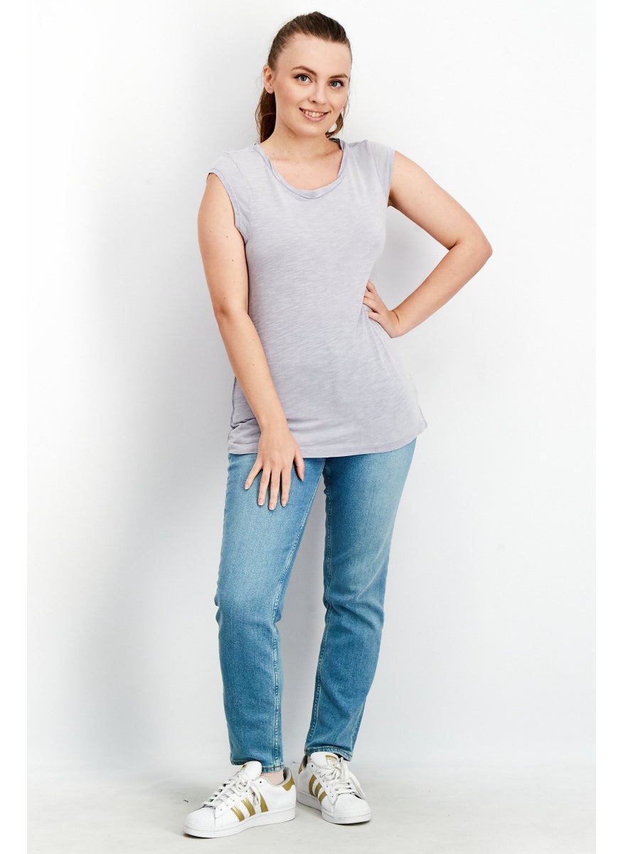 Splendid - Women Round Neck Cap Sleeves Plain T-Shirt, Lilac - Image 1
