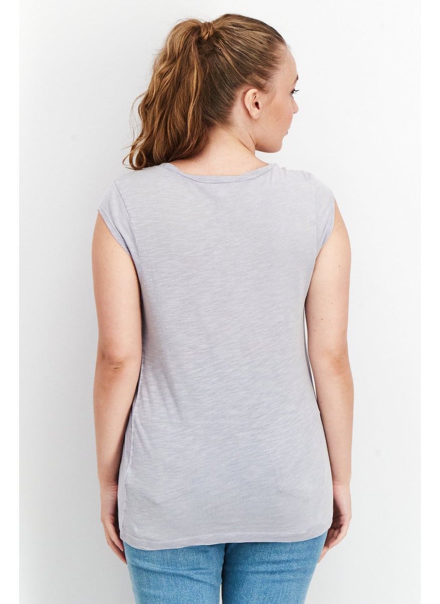 Splendid - Women Round Neck Cap Sleeves Plain T-Shirt, Lilac - Image 1