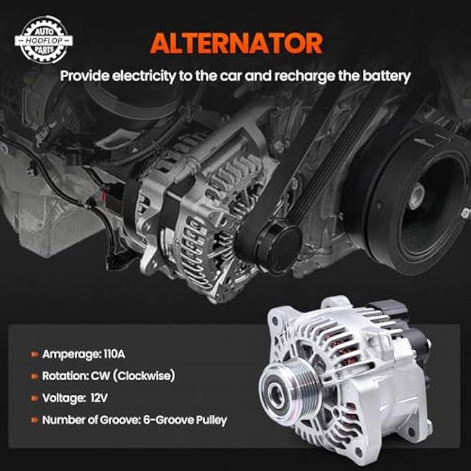 hodflop 37300-2G600 Alternator Compatible with Hyundai Sonata 2011-2014 2.0L, Santa Fe 2010-2012 2.4L, for Kia Optima 2012-2013 2.0L, Sorento 2011-2012 2.4L, 12V 110A 6-Groove Pulley, TG11C089 11493N - Image 4