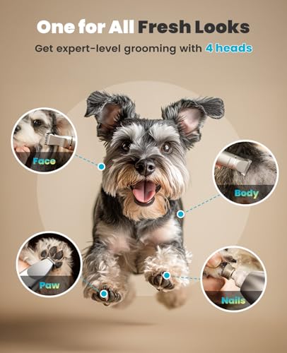 oneisall 4 in 1 Dog Grooming Kit with LCD Display Dog Hair Trimmer for Paw Nail Grinder Rechargeable Cordless Low Noise IPX7 Waterproof Pet Clippers - Image 3