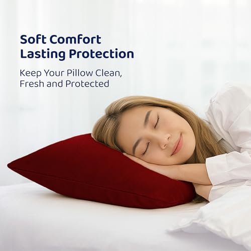 GADDA CO Waterproof Pillow Protector Set of 6 | Dustproof Cotton Terry Pillow Covers with Zipper Closure | 220+ GSM Soft & Breathable Bed Bug Dust Mite Protection, Standard Size 18 x 28 Inches, Maroon - Image 5
