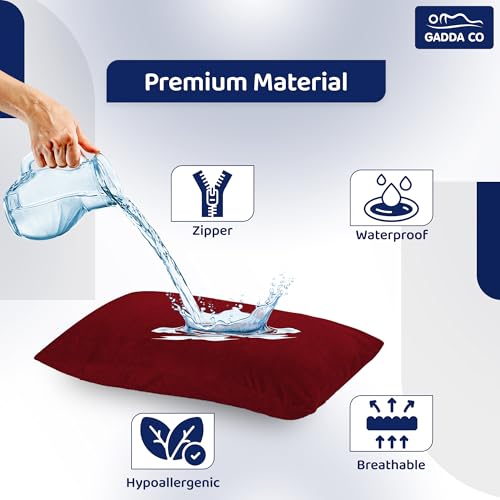GADDA CO Waterproof Pillow Protector Set of 6 | Dustproof Cotton Terry Pillow Covers with Zipper Closure | 220+ GSM Soft & Breathable Bed Bug Dust Mite Protection, Standard Size 18 x 28 Inches, Maroon - Image 2