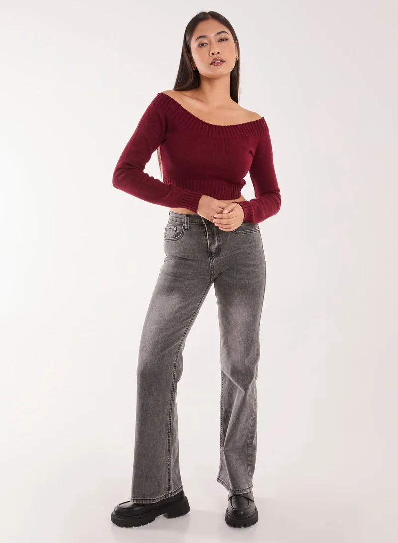 Pink Vanilla  Off Shoulder Crop Knit Top for Women | Best Price UAE