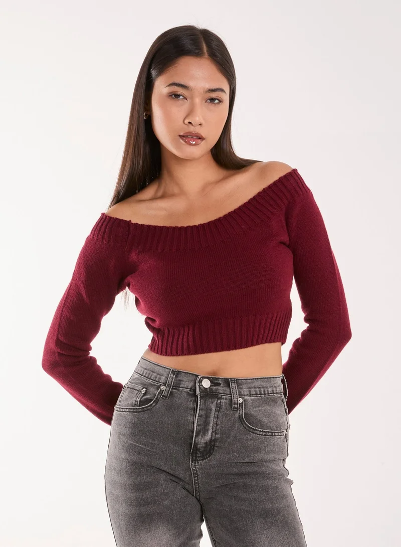 Pink Vanilla  Off Shoulder Crop Knit Top for Women | Best Price UAE