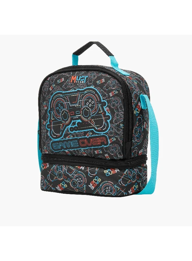 ماست Lunch Bag-Gaming-2 Cmprt-7L-Age 5-8 (Polyester) Black \ 24X12X20