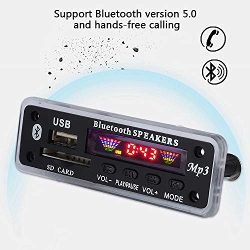 fosa لوحة فك تشفير صوتي بلوتوث 5.0 بجهد 5V/12V، وحدة صوتية، مدخل USB AUX SD، راديو FM، فك تشفير MP3/ WMA/WAV/FLAC/APE بدون فقدان، وحدة لوحة، شاشة عرض ملونة (أسود) - Image 2