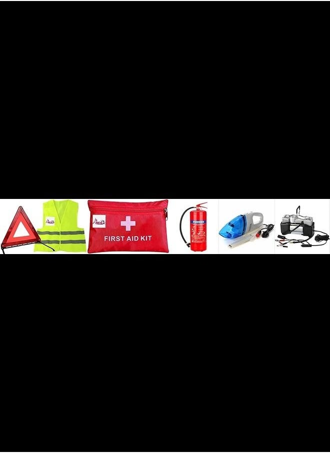 ABBASALI Car Care Kit Includes Cleaner air Compressor first Aid Pouch safety Jacket fire Extinguisher 1kg  - Image 1