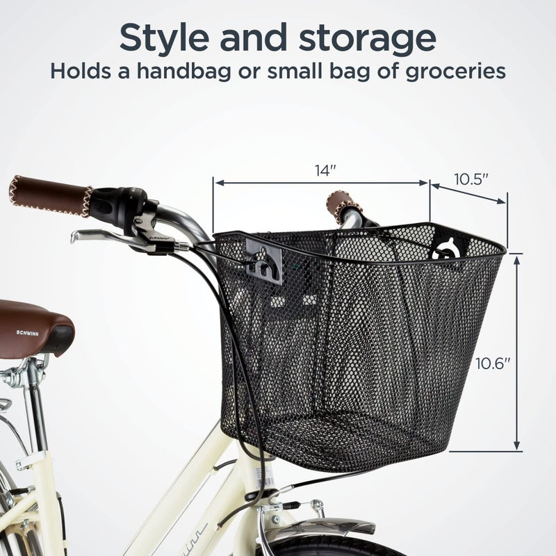 SCHWINN سلة سريعة الإطلاق من شوين، سهلة التجميع تناسب معظم مقابض دراجات البالغين، مقاومة للعوامل الجوية، متينة، مع مقبض علوي قابل للطي، تشمل أدوات التركيب، ملحقات الدراجة، سوداء. - Image 2