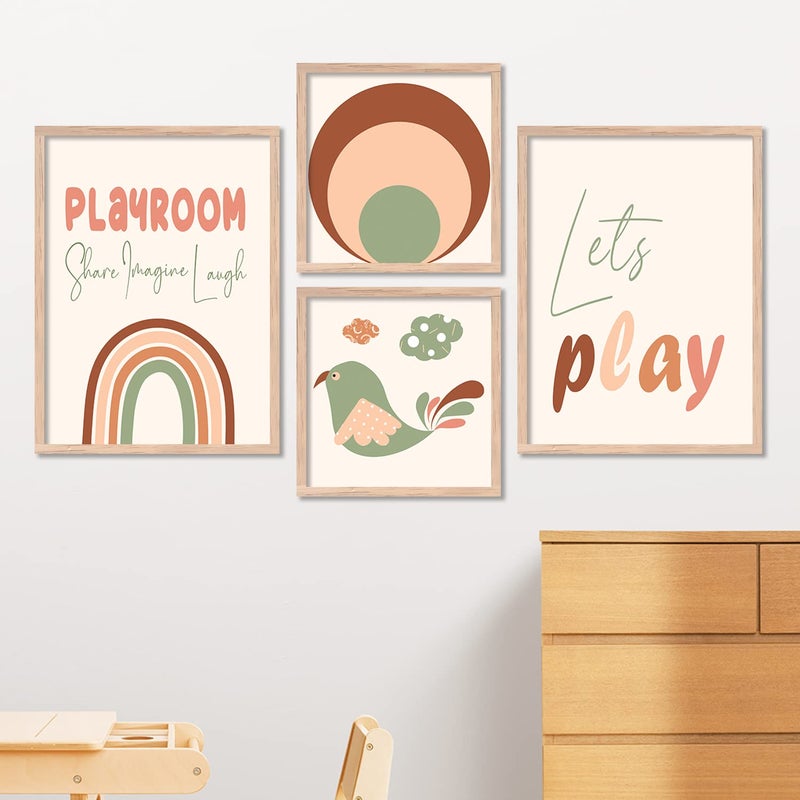 KOTART Modern Paintings with Frame for Kids Room Decor Educational Framed Wall Posters Wall Hangings for Kids LearningWall Decoration 105 inch x 135 inch Multi color Set of 4 Beige - Image 1
