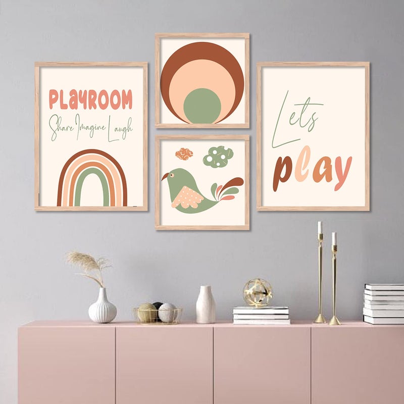 KOTART Modern Paintings with Frame for Kids Room Decor Educational Framed Wall Posters Wall Hangings for Kids LearningWall Decoration 105 inch x 135 inch Multi color Set of 4 Beige - Image 5