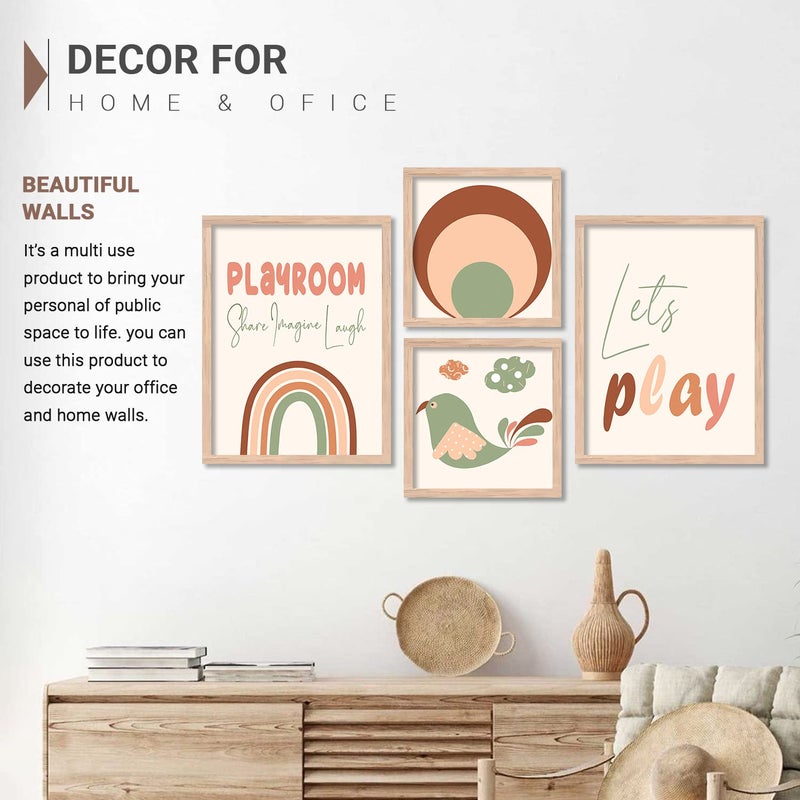 KOTART Modern Paintings with Frame for Kids Room Decor Educational Framed Wall Posters Wall Hangings for Kids LearningWall Decoration 105 inch x 135 inch Multi color Set of 4 Beige - Image 4