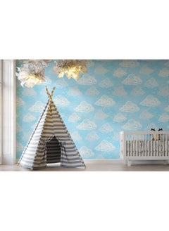 Clouds In The Blue Sky Seamless Pattern Fabric Wallpaper Covers An Area ​​Up To 4.2Mx3M With Adhesive  And Smoothing Tool