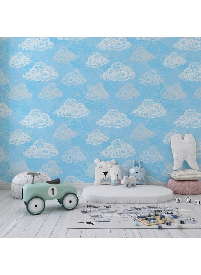 Home Gallery - Clouds In The Blue Sky Seamless Pattern Fabric Wallpaper Covers An Area ​​Up To 4.2Mx3M With Adhesive  And Smoothing Tool - Image 1