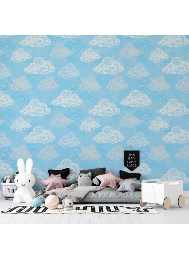 Home Gallery - Clouds In The Blue Sky Seamless Pattern Fabric Wallpaper Covers An Area ​​Up To 4.2Mx3M With Adhesive  And Smoothing Tool - Image 1