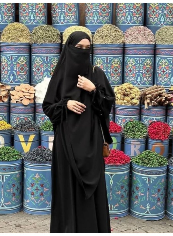 سلسلة اللؤلؤ: الشرق الأوسط اللون الصلب للنساء رداء اللؤلؤ الأكمام فستان Abaya قطعتين مجموعة الحجاب الطويل مناسبة جدا للنساء يوميا ارتداء الصيام شهر الصلاة - Image 1