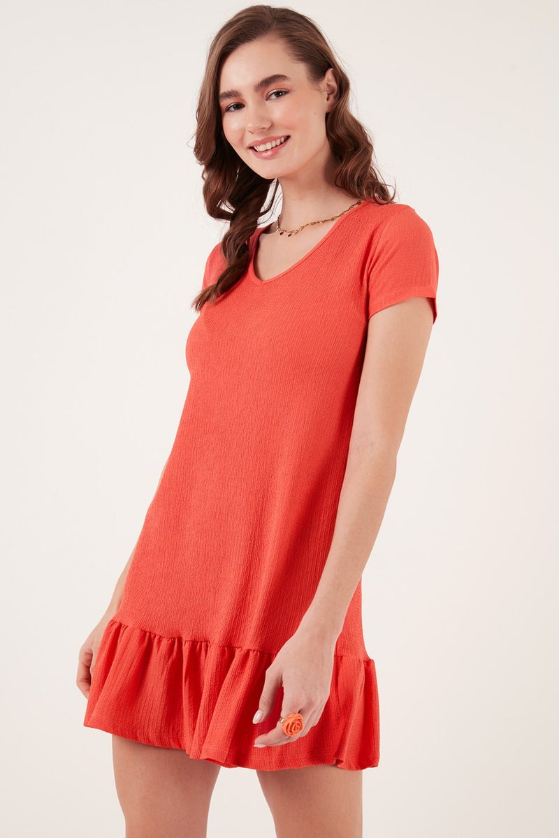 Lela Ruffled Coral Dress  - Image 2