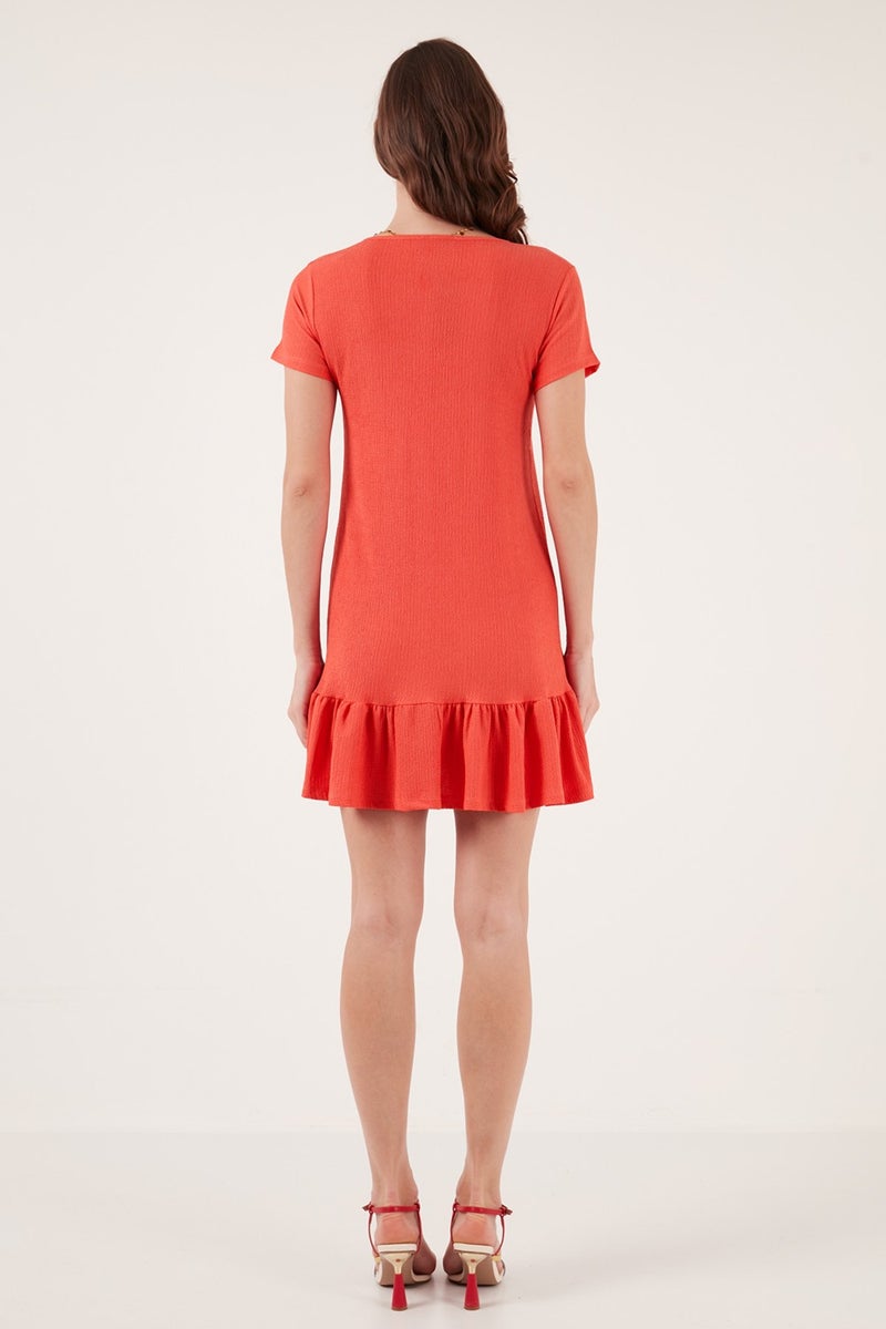 Lela Ruffled Coral Dress  - Image 4