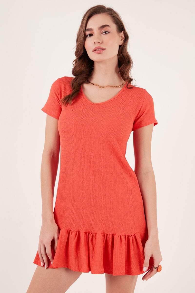 Lela Ruffled Coral Dress  - Image 5