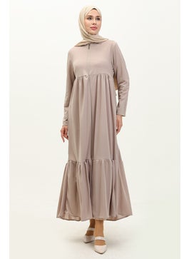 Shirred Zippered Abaya 0695-05 Beige