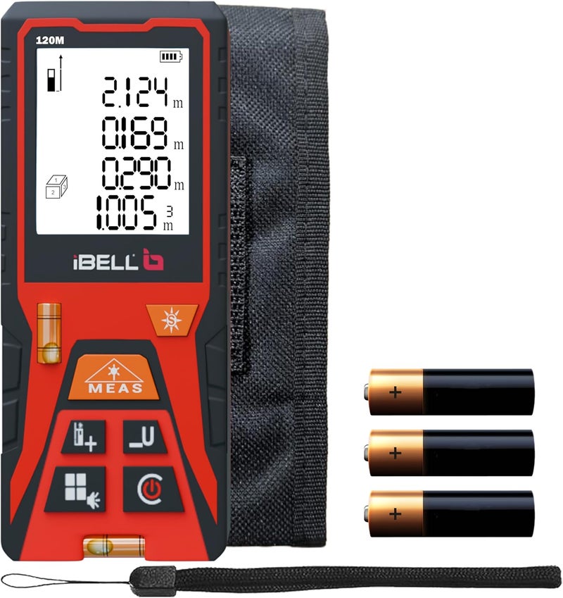 DM120-02 Laser Distance Meter 120M | Indoor & Outdoor | Max/Min, Continuous, Area, Volume, Pythagoras | Unit Conversion | 30 Data Records | Voice | Auto Off | Battery Included | Home & Professio - Image 1