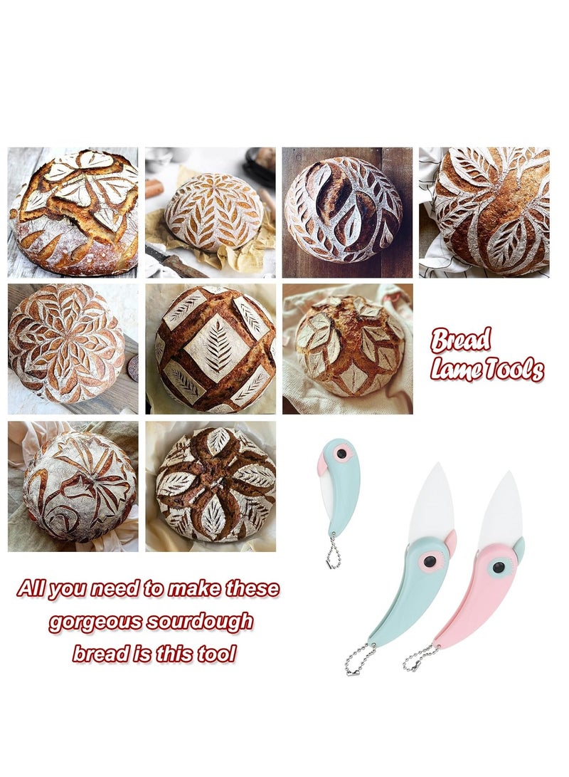 SOLARAE Bread Lame Dough Scoring Tool, 2 Pack Bread Cutter, Ceramic Foldable Sourdough Lame Scoring Tool, Bread Dough Cutter Slashing Razor Tool, Slashing Cutter Tool For Homemade Bread Baking (Blue+Pink) - Image 2