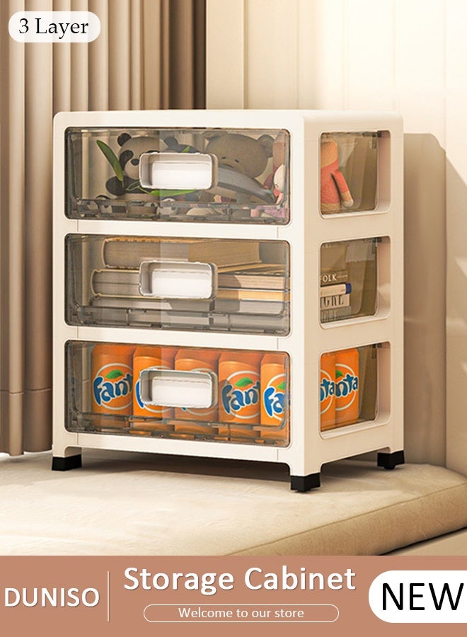 دونيسو خزانة تخزين بأدراج بثلاث طبقات مع عجلات، صندوق تخزين ألعاب، خزانة تخزين أرضية بلاستيكية منظم تخزين للأدراج للملابس والألعاب وحاويات تخزين مقاومة للغبار وصندوق رف لغرفة المعيشة والحمام والمطبخ وغرفة النوم (35*26*44.5 سم) - Image 1