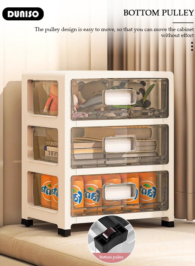 DUNISO 3-layers Drawer Storage Cabinet with Wheels,Toy Storage Box, Plastic Floor Storage Cabinet Drawer Storage Organizer for Clothes,Toys, Dust-proof Storage Containers Shelf Box for Living Room,Bathroom,kitchen,bedroom (35*26*44.5cm)  - Image 2