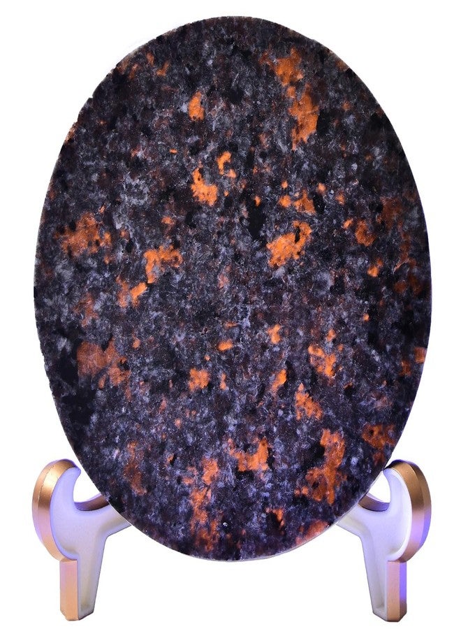 JIC Gem Large Yooperlite Stone Plate 110-130mm Healing Crystals Decorative Round Slice with Stand Office Home Decor - Image 1